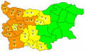 За 13 юни 2023 г. НИМХ издава предупреждение от първа (жълт код) и втора степен (оранжев код) в 16 области в западната половина на страната